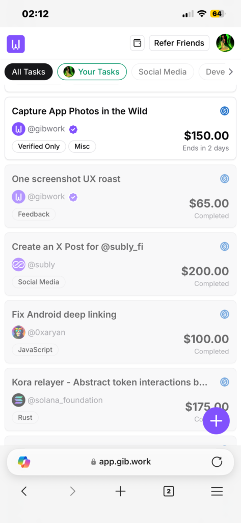 tasks to earn