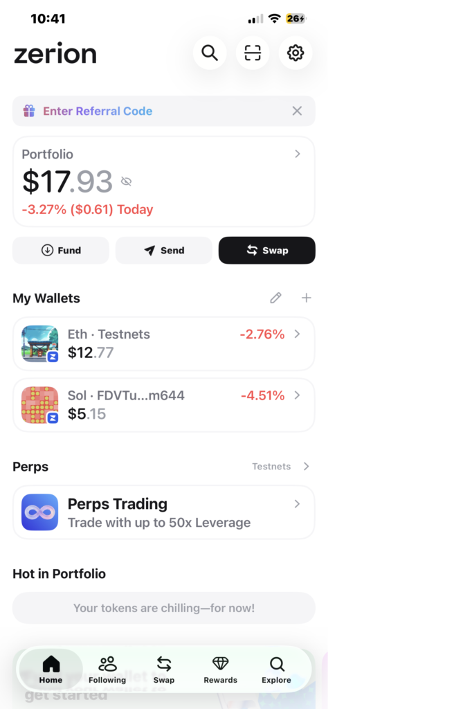 Zerion home Ui